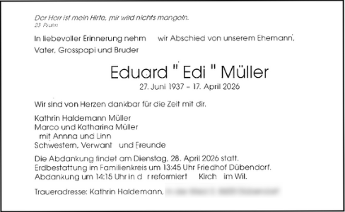 Todesanzeige Edi Müller